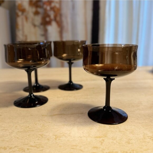 Vtg Lenox USA Espresso Brown Champagne / Sherbet Glasses - Set Of 4 - Picture 1 of 5